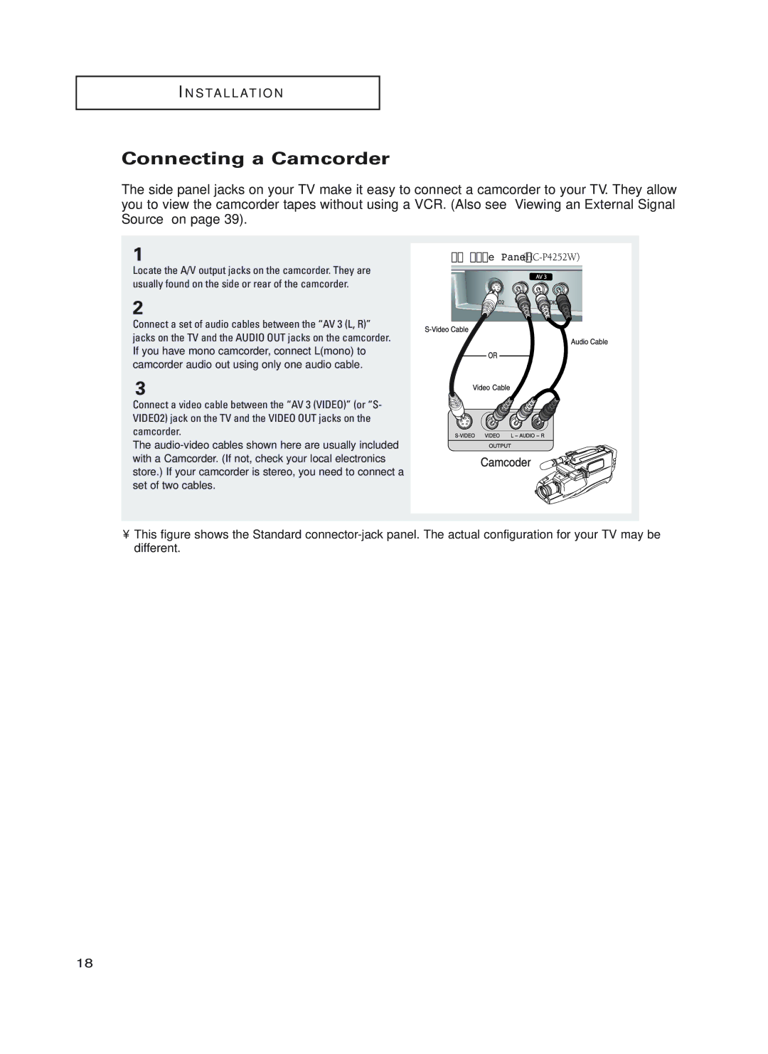 Samsung HC-P4252W, HC-P5252W, HC-P4752W manual Connecting a Camcorder 