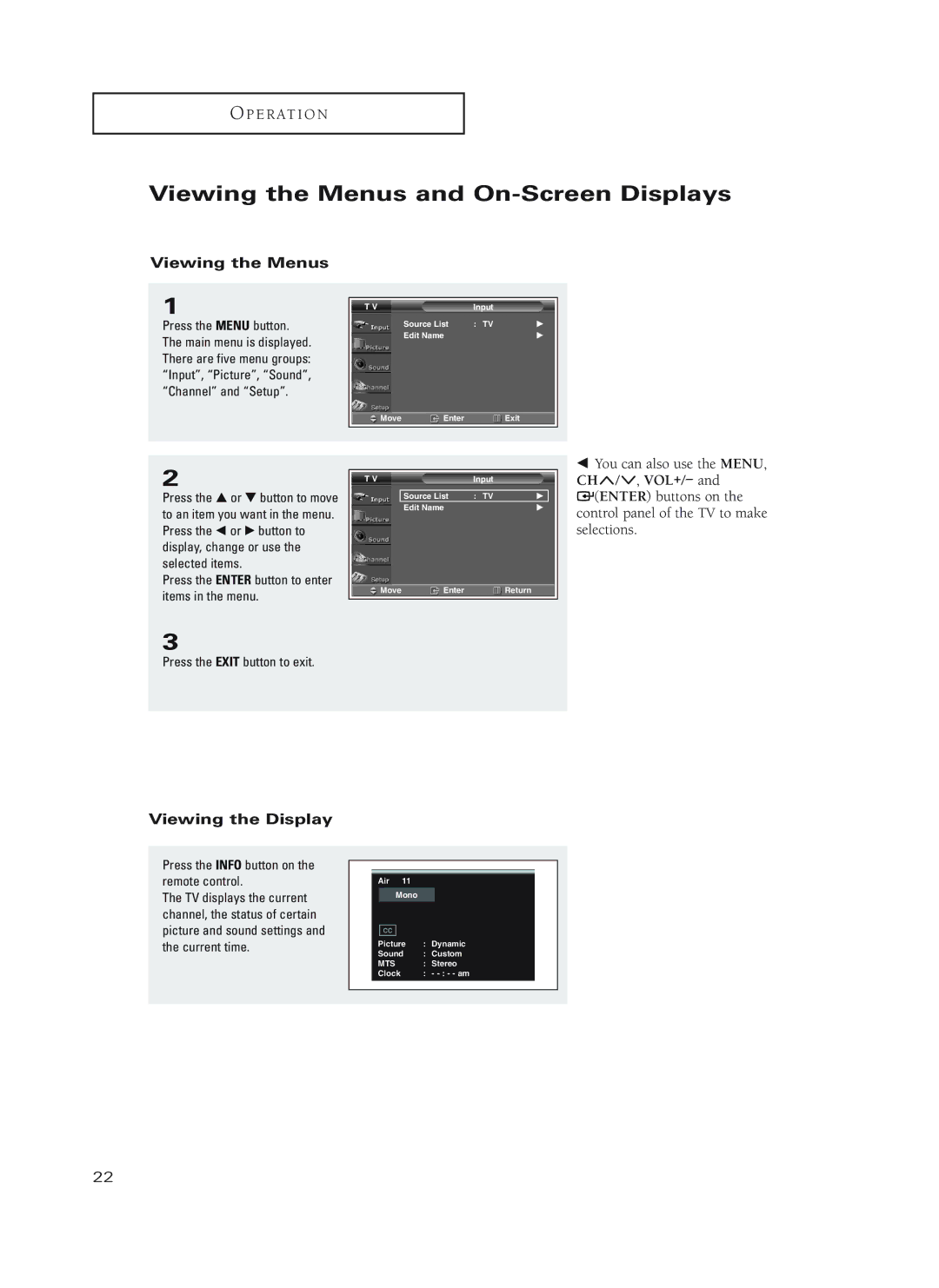 Samsung HC-P5252W, HC-P4252W, HC-P4752W manual Viewing the Menus and On-Screen Displays, Viewing the Display 