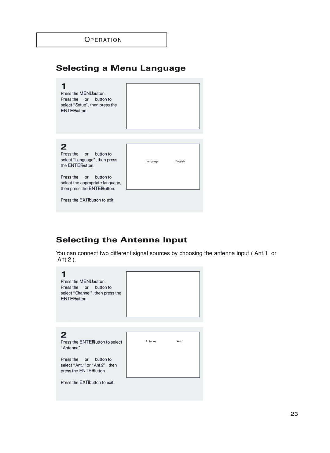 Samsung HC-P4752W, HC-P4252W, HC-P5252W manual Selecting a Menu Language, Selecting the Antenna Input 