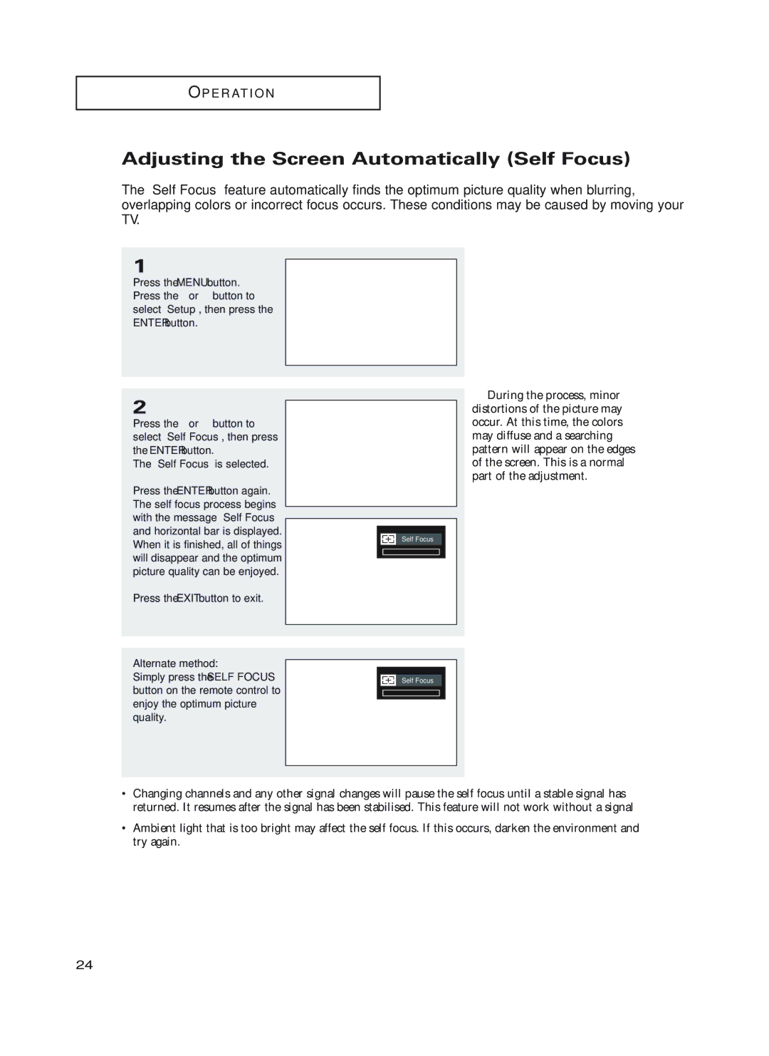 Samsung HC-P4252W, HC-P5252W, HC-P4752W manual Adjusting the Screen Automatically Self Focus, Alternate method 