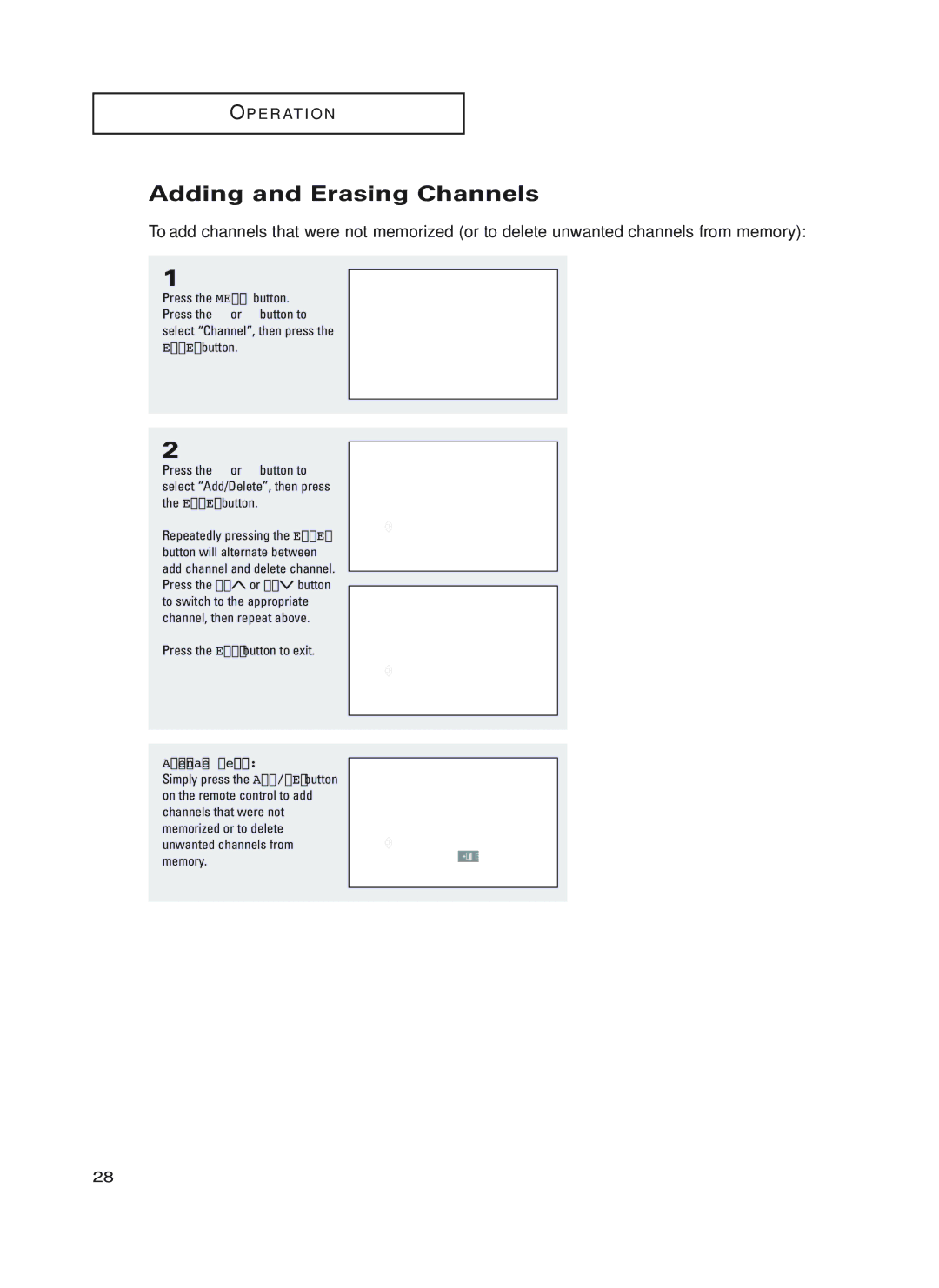 Samsung HC-P5252W, HC-P4252W, HC-P4752W manual Adding and Erasing Channels 