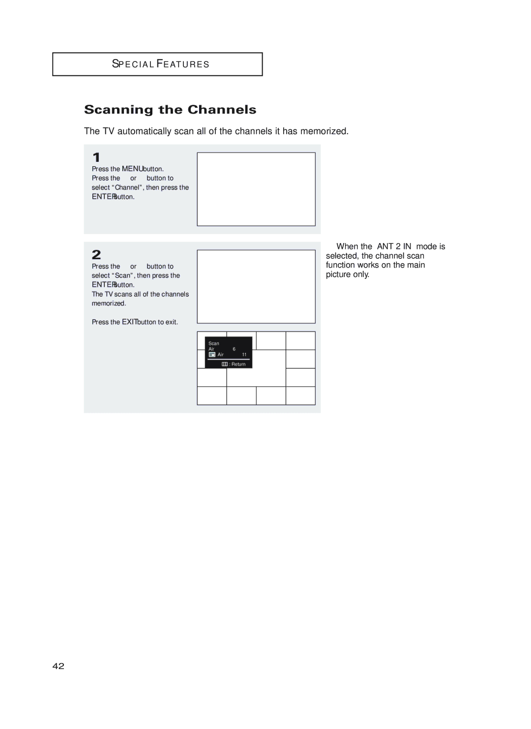 Samsung HC-P4252W, HC-P5252W, HC-P4752W Scanning the Channels, TV automatically scan all of the channels it has memorized 