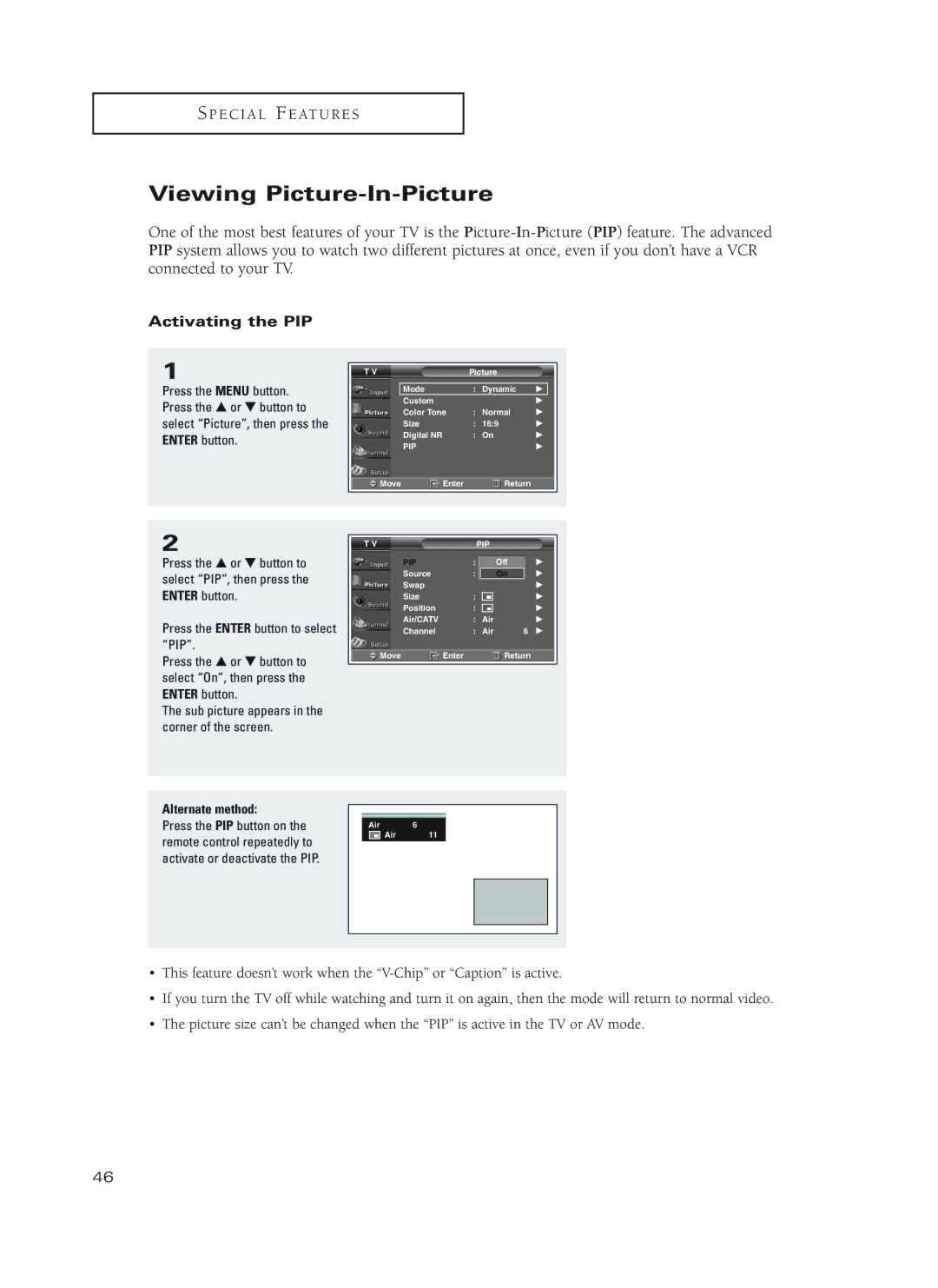 Samsung HC-P5252W, HC-P4252W, HC-P4752W manual Viewing Picture-In-Picture, Activating the PIP 