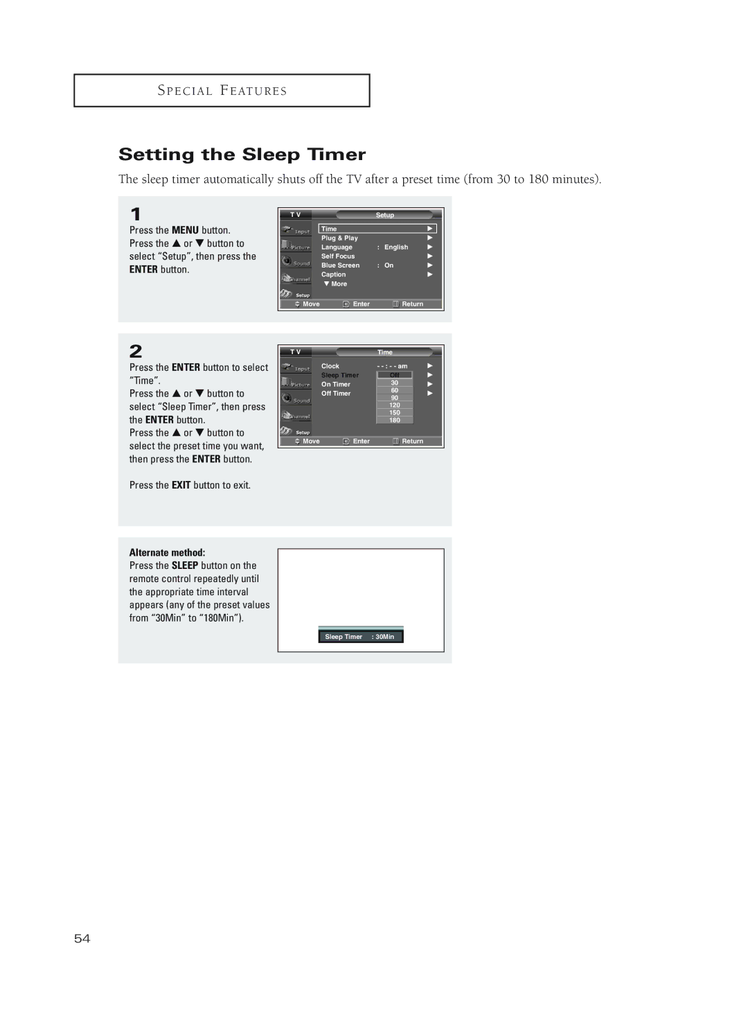 Samsung HC-P4252W, HC-P5252W, HC-P4752W manual Setting the Sleep Timer 