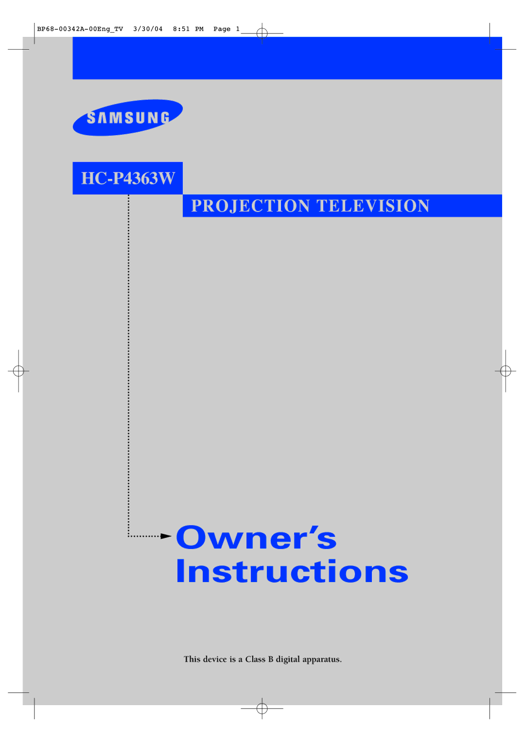 Samsung HC-P4363W manual Instructions 