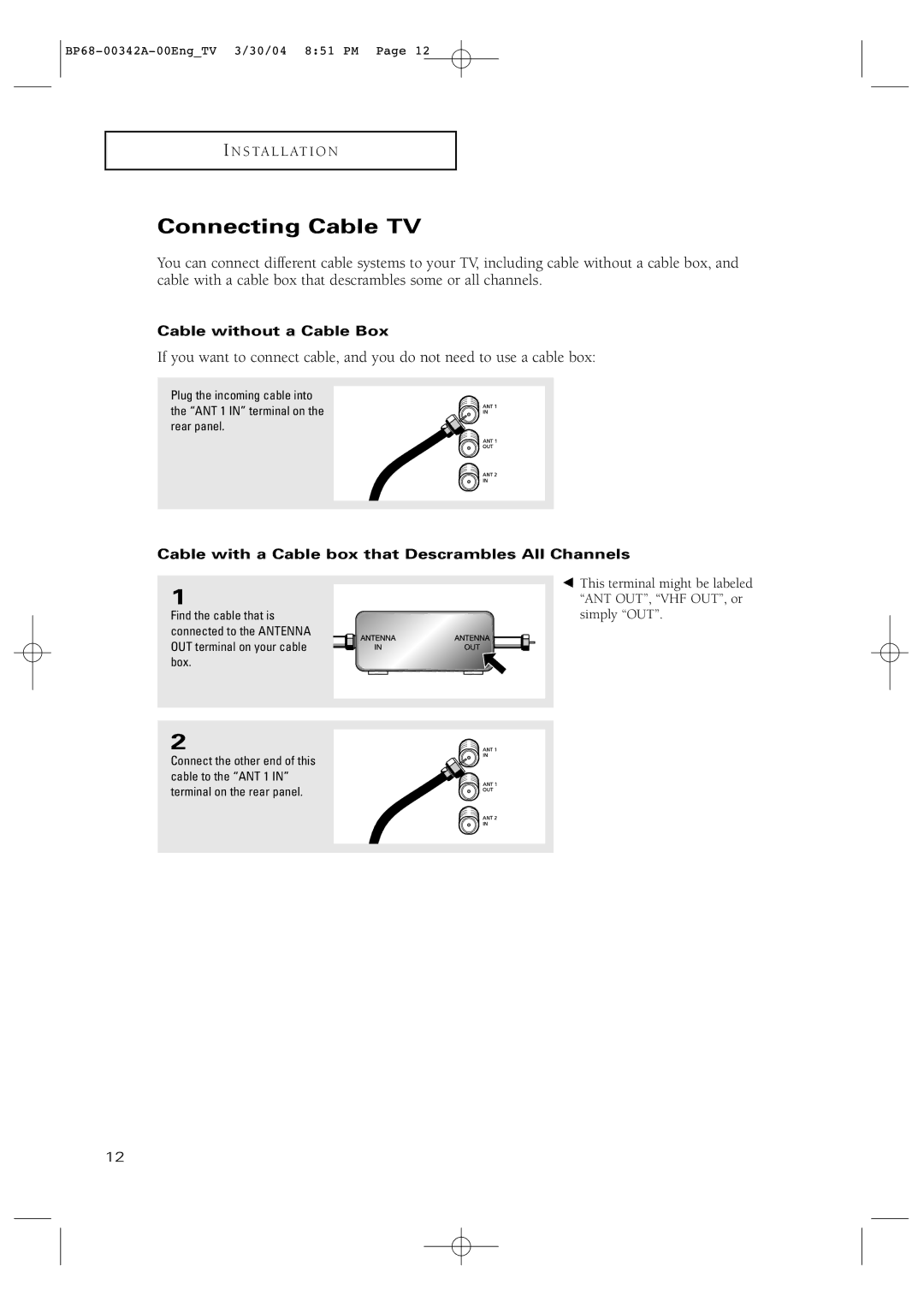 Samsung HC-P4363W Connecting Cable TV, Cable without a Cable Box, Cable with a Cable box that Descrambles All Channels 