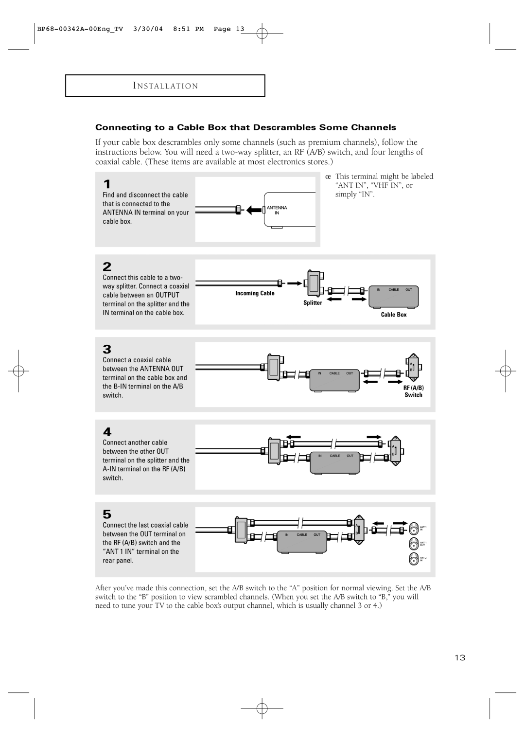 Samsung HC-P4363W manual Connecting to a Cable Box that Descrambles Some Channels 