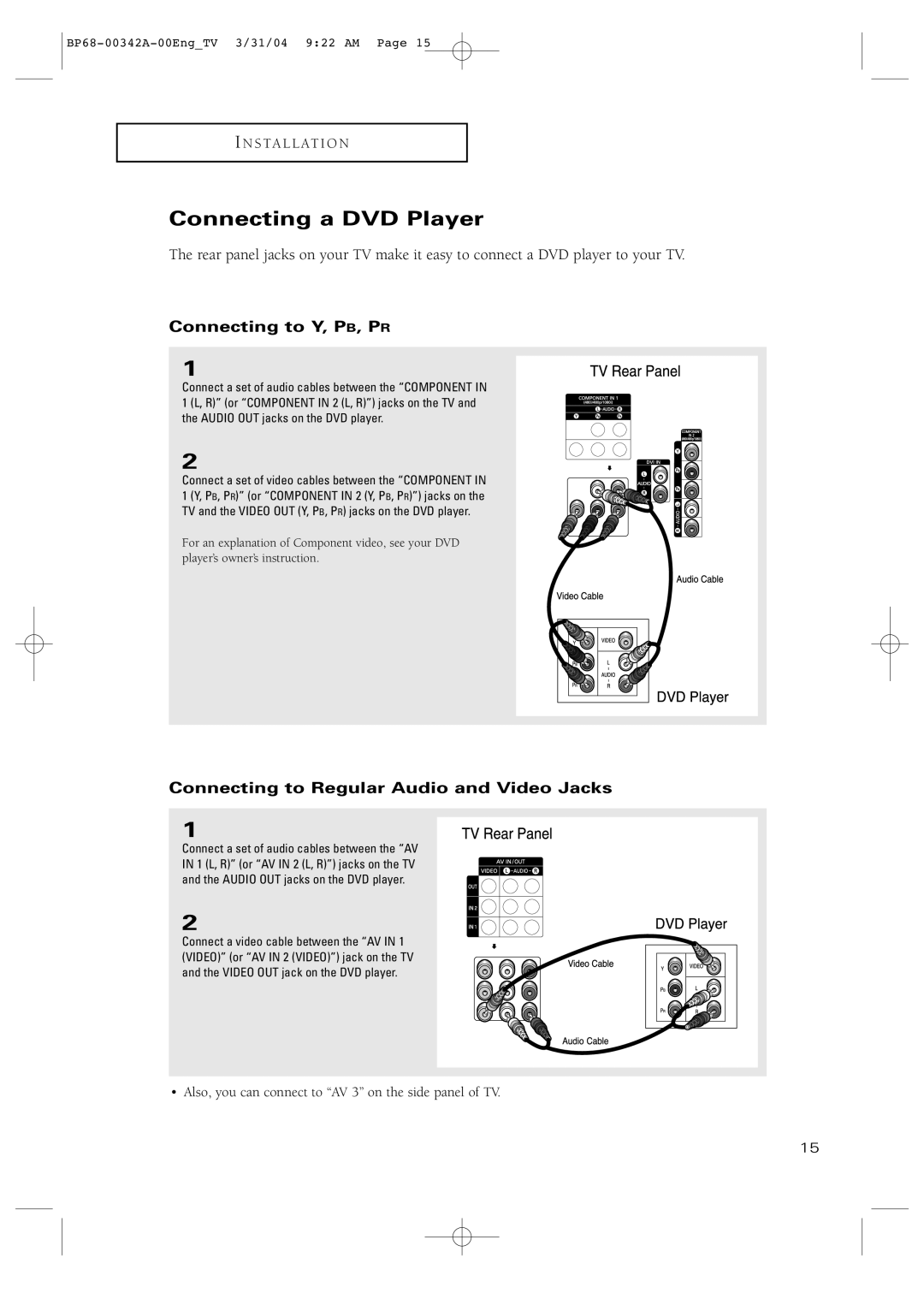 Samsung HC-P4363W manual Connecting a DVD Player, Connecting to Y, PB, PR 