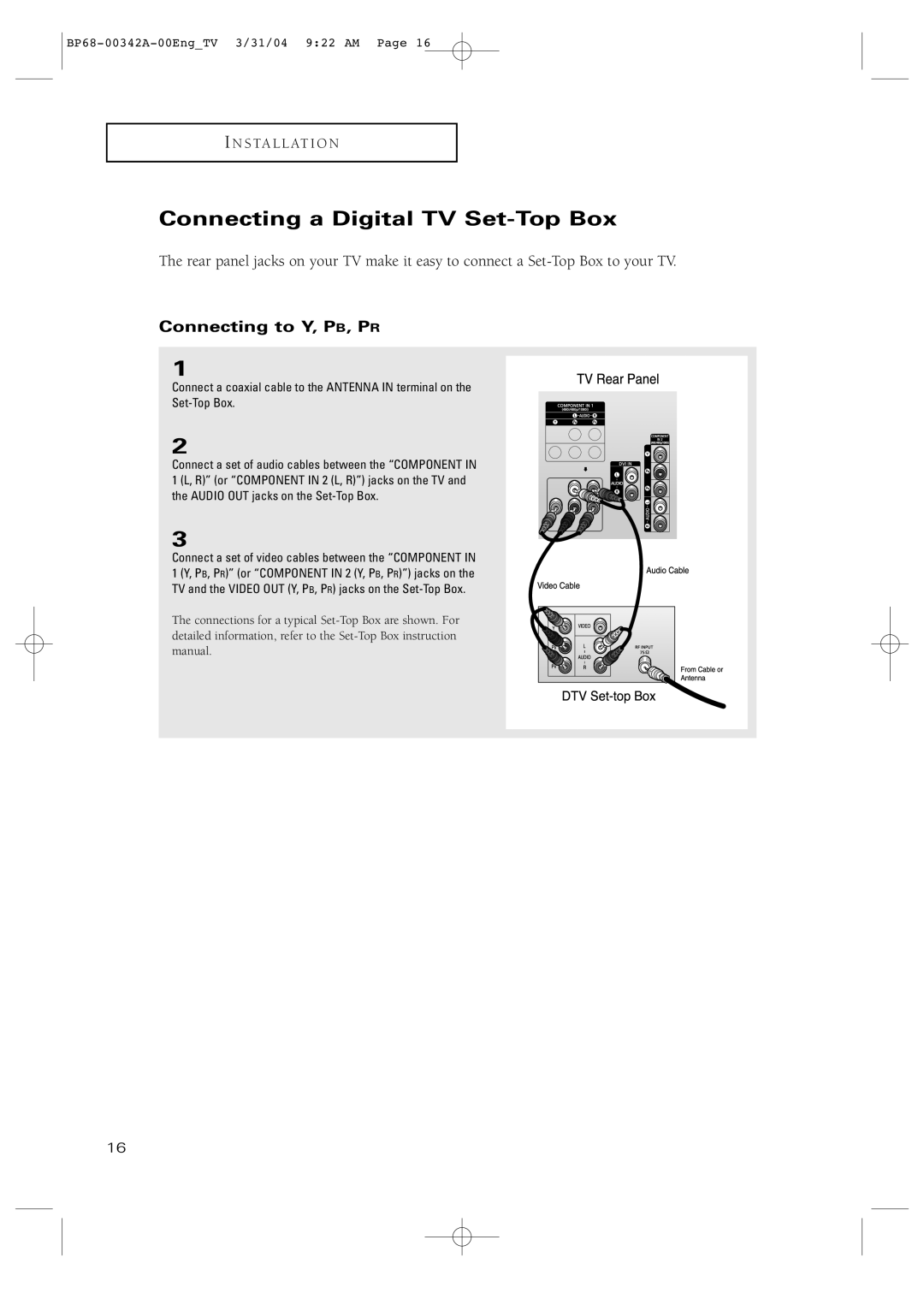 Samsung HC-P4363W manual Connecting a Digital TV Set-Top Box 