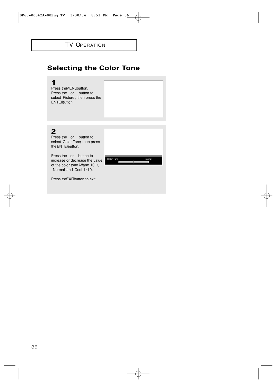 Samsung HC-P4363W manual Selecting the Color Tone 