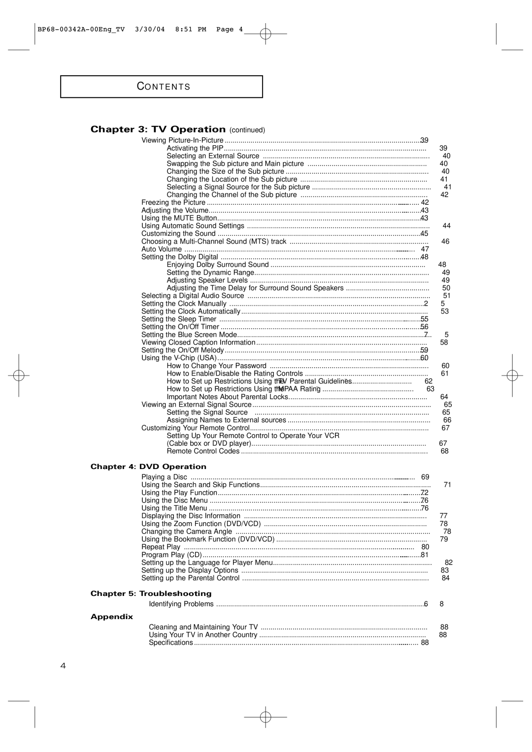 Samsung HC-P4363W manual DVD Operation, Troubleshooting, Appendix 