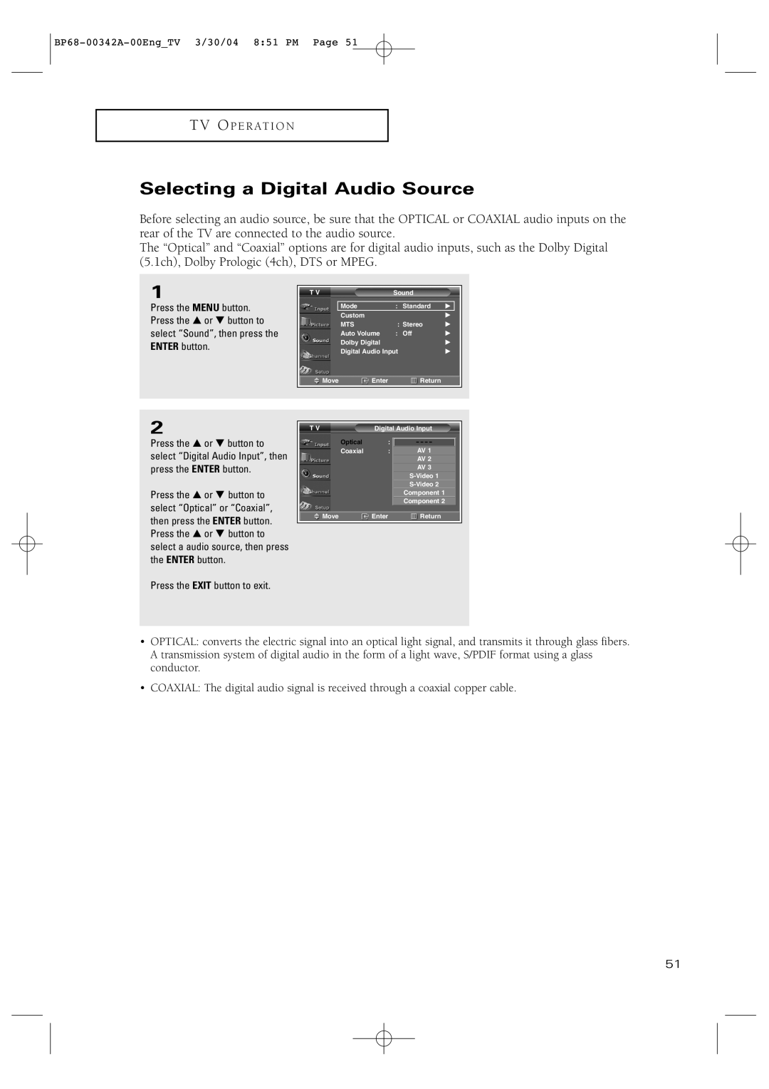 Samsung HC-P4363W manual Selecting a Digital Audio Source 