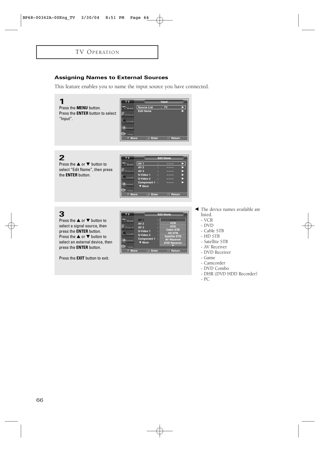 Samsung HC-P4363W manual Assigning Names to External Sources, Hd Stb 