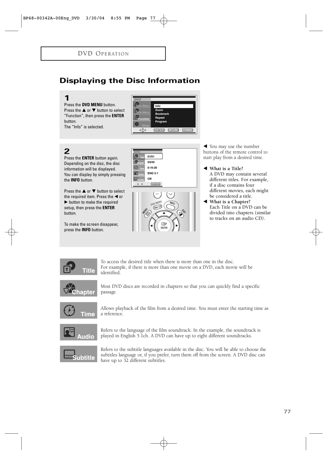 Samsung HC-P4363W manual Displaying the Disc Information, What is a Title? 