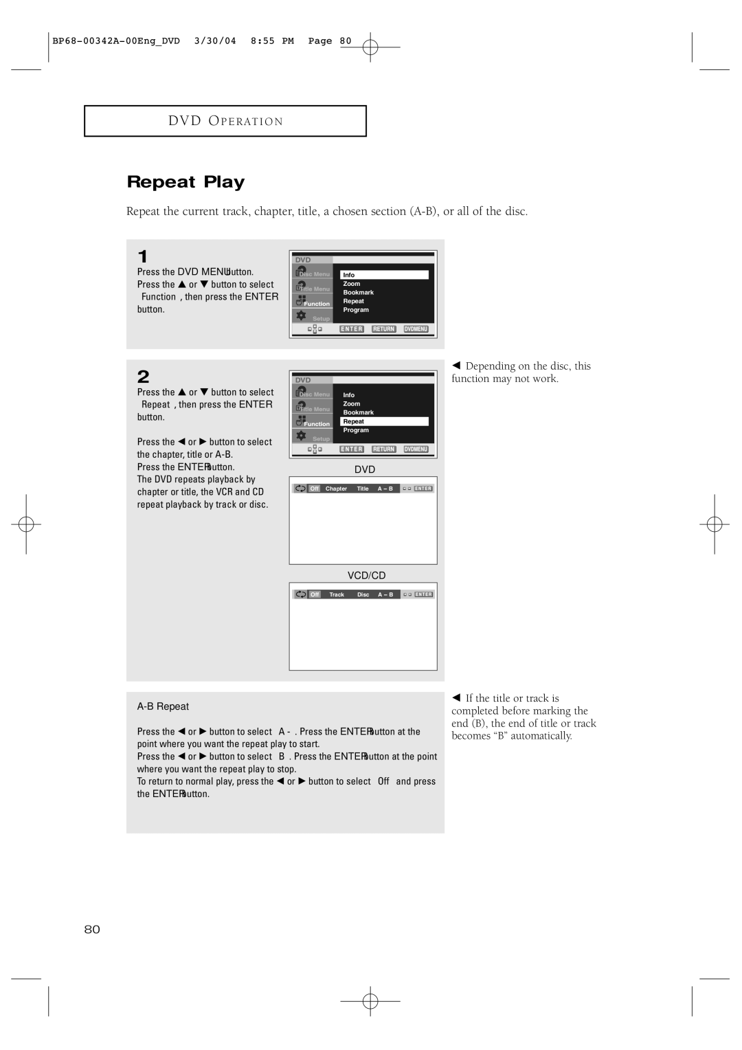 Samsung HC-P4363W manual Repeat Play 