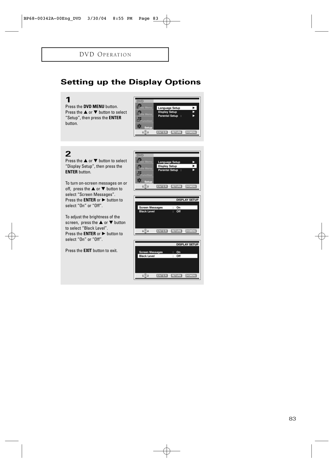 Samsung HC-P4363W manual Setting up the Display Options 