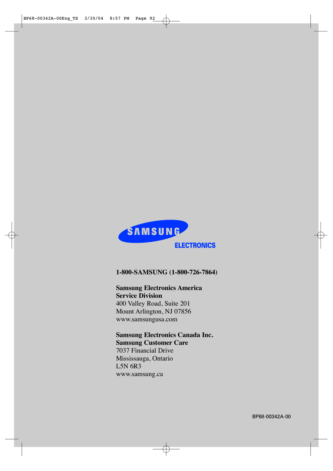 Samsung HC-P4363W manual BP68-00342A-00 