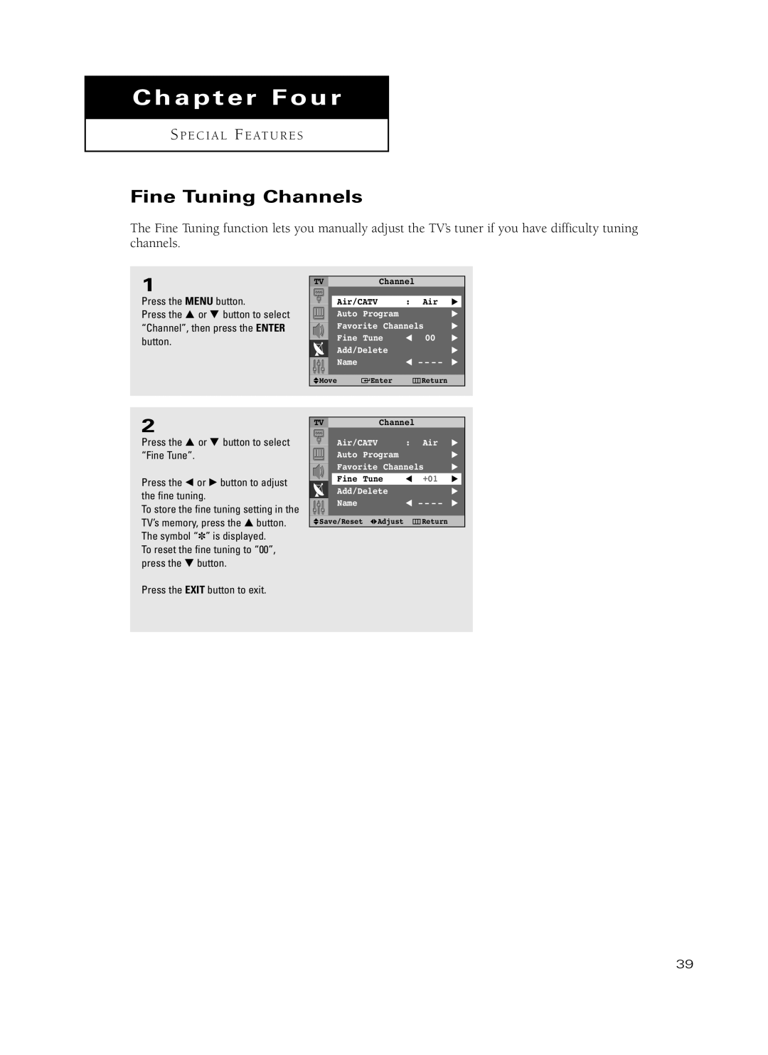 Samsung HC-P4741W, HC-P5241W manual Chapter Four, Fine Tuning Channels 