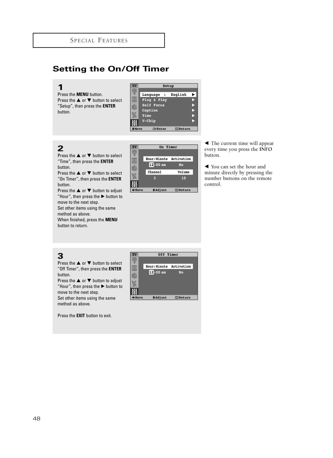 Samsung HC-P5241W, HC-P4741W manual Setting the On/Off Timer 