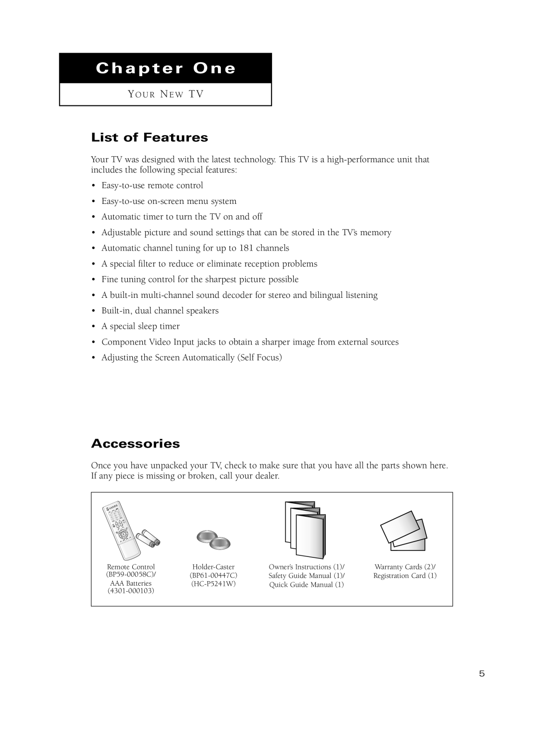 Samsung HC-P4741W, HC-P5241W manual List of Features, Accessories 