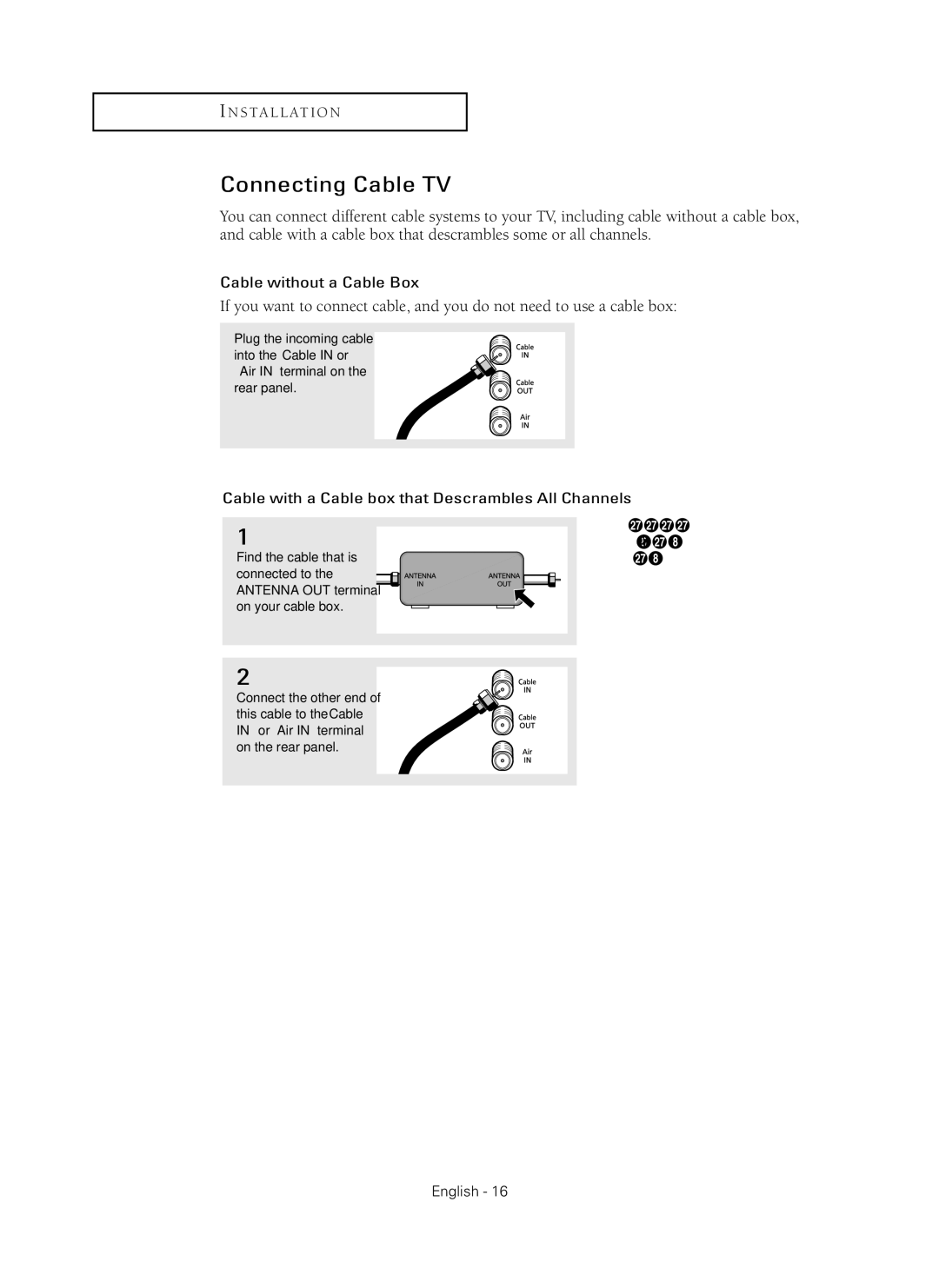 Samsung HC-P5256W Connecting Cable TV, Cable without a Cable Box, Cable with a Cable box that Descrambles All Channels 