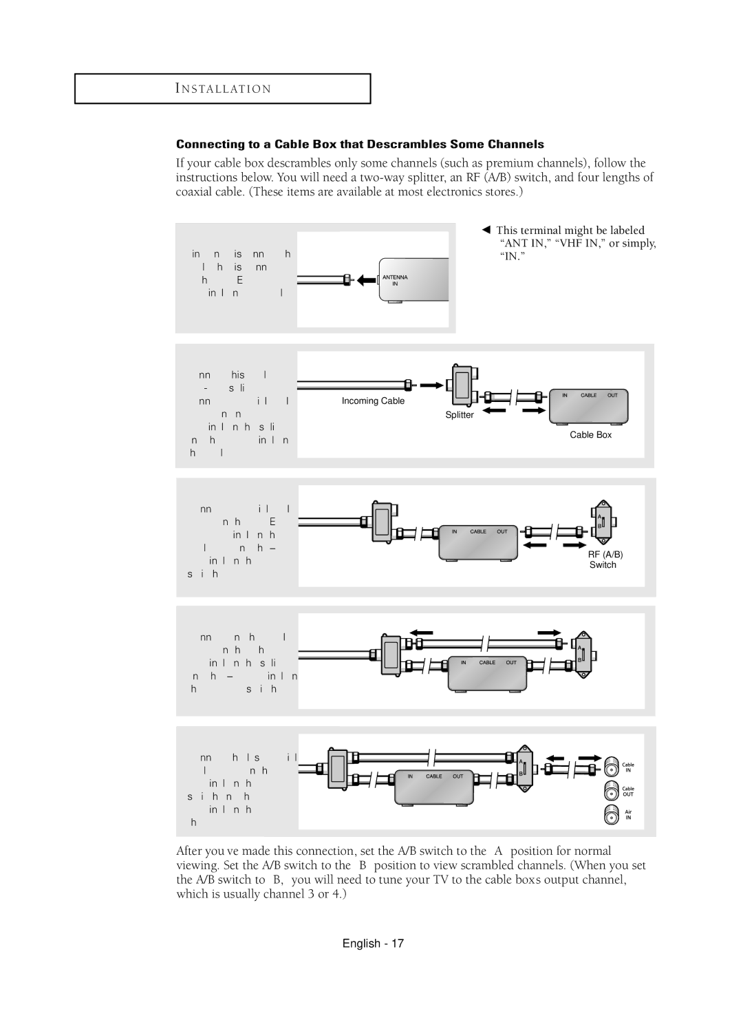 Samsung HC-P5256W manual Connecting to a Cable Box that Descrambles Some Channels, Between an Output 