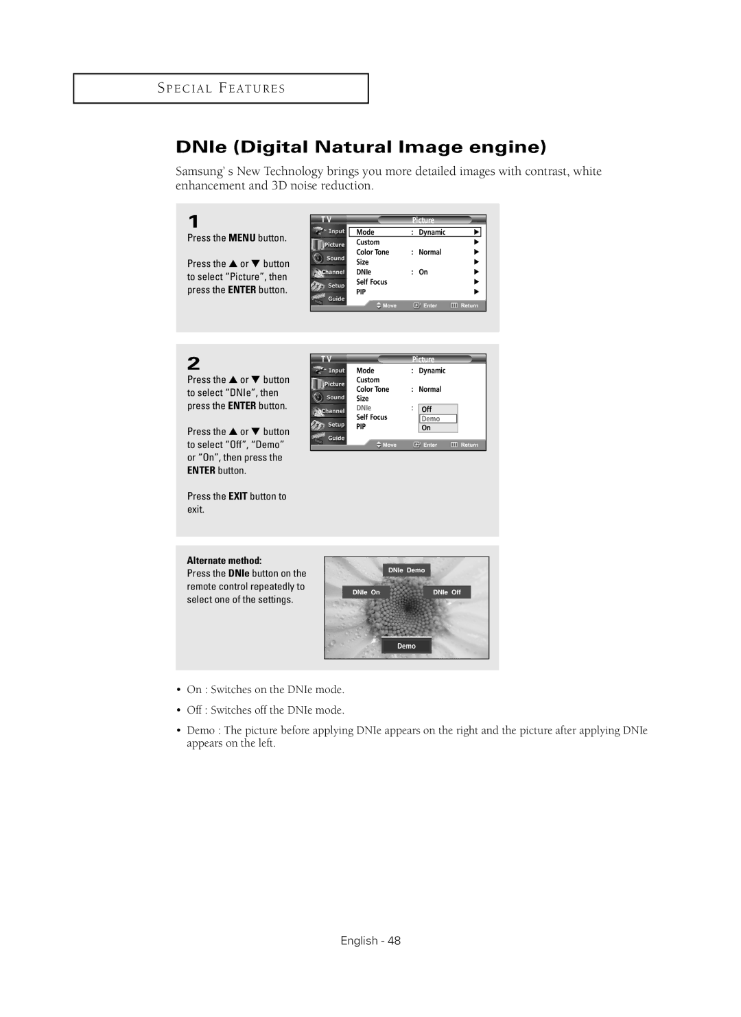 Samsung HC-P5256W manual DNIe Digital Natural Image engine 