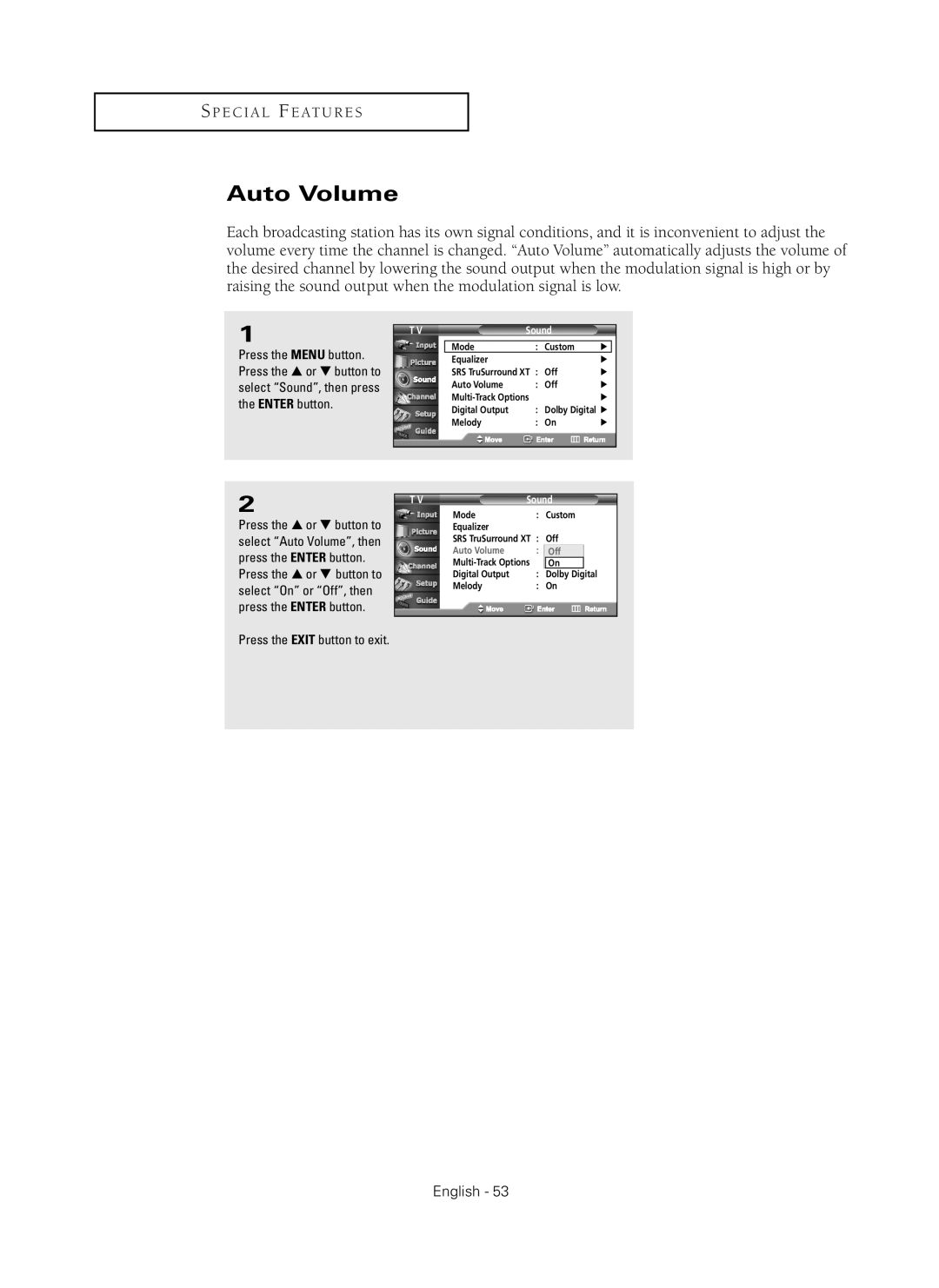 Samsung HC-P5256W manual Auto Volume 