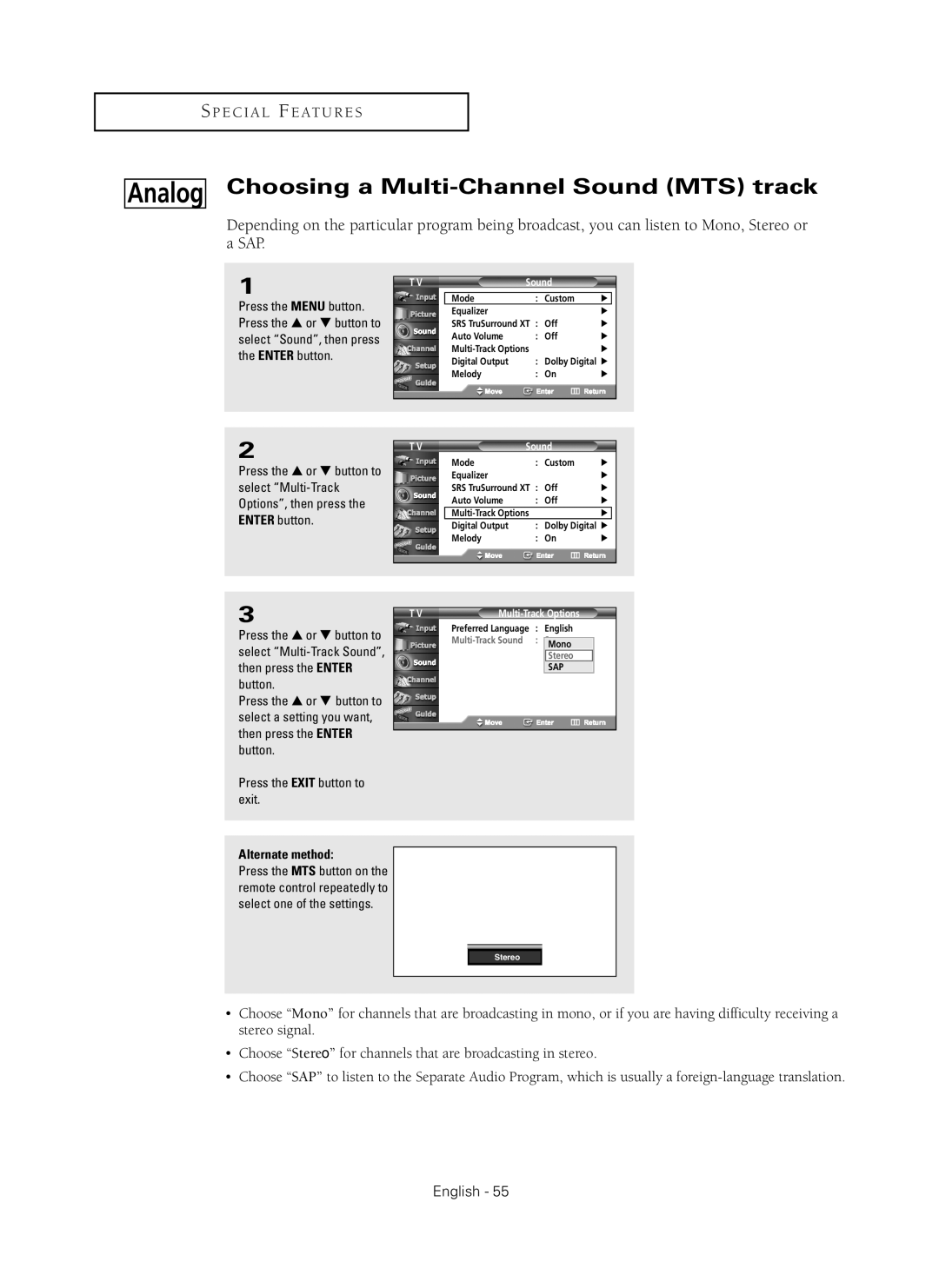 Samsung HC-P5256W manual Analog 