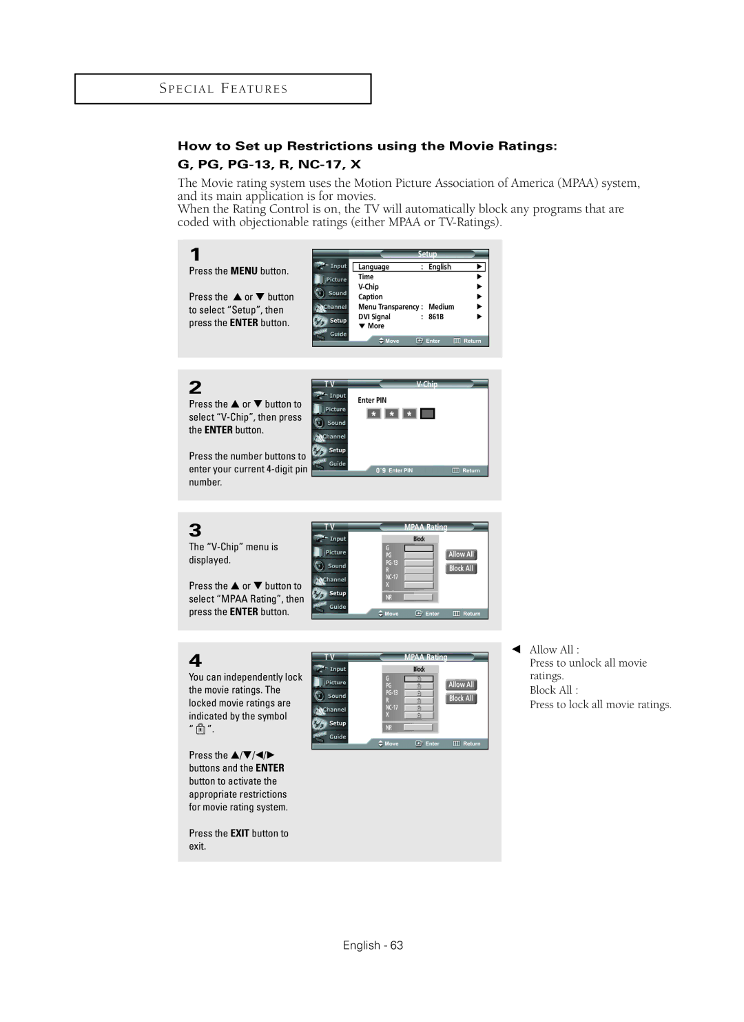 Samsung HC-P5256W manual Mpaa Rating 