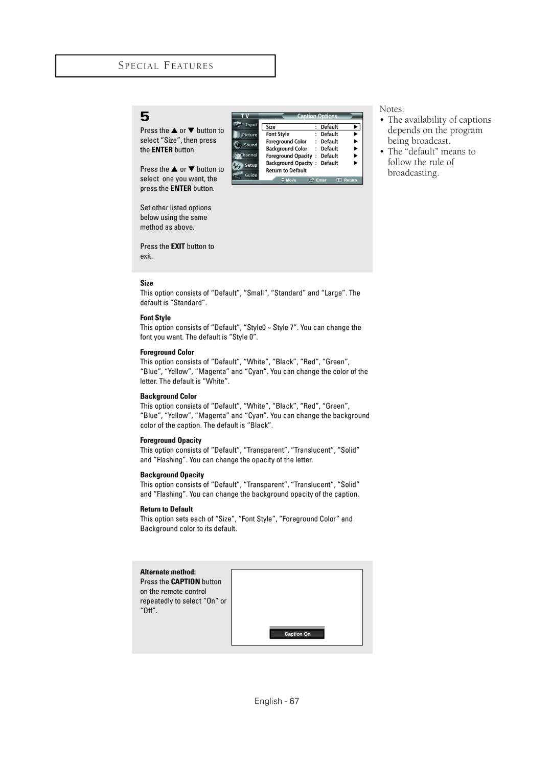 Samsung HC-P5256W manual Size 