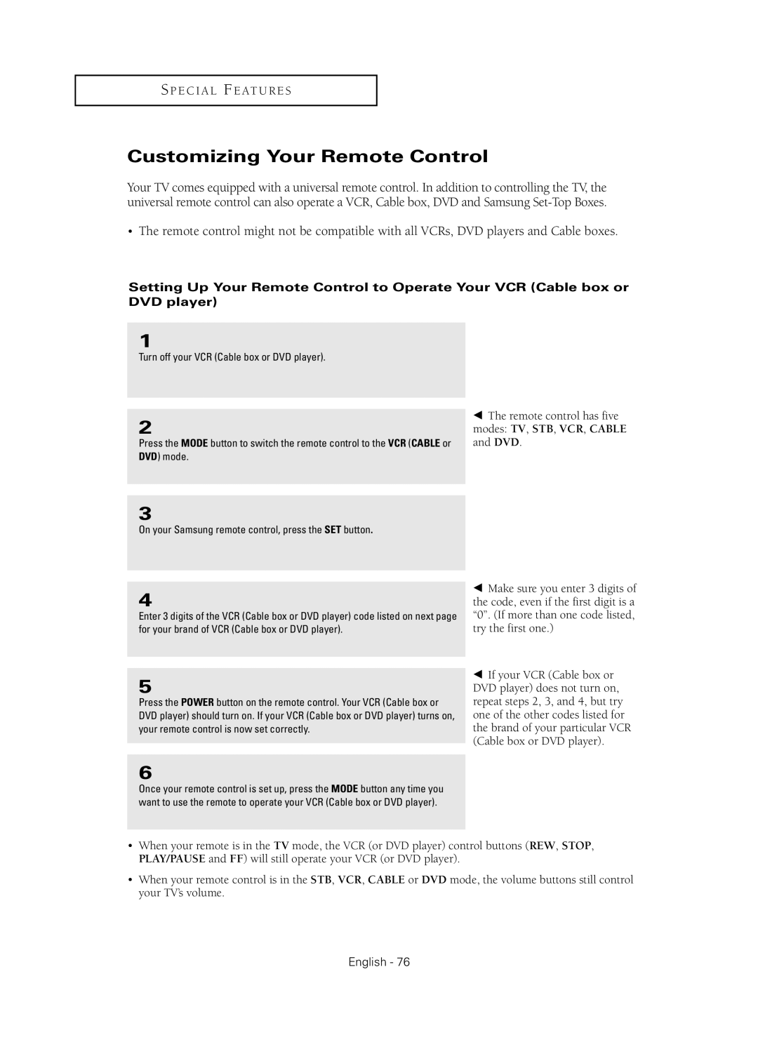 Samsung HC-P5256W manual Customizing Your Remote Control 