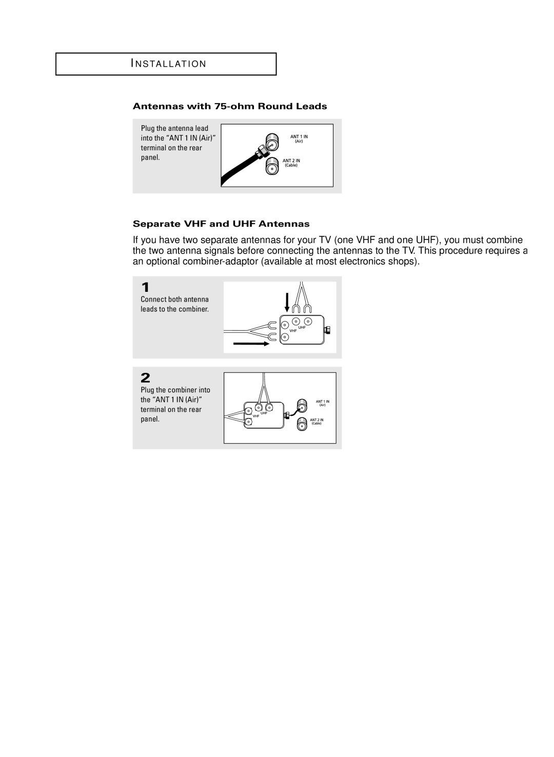 Samsung HC-R4245W manual Antennas with 75-ohm Round Leads, Separate VHF and UHF Antennas 