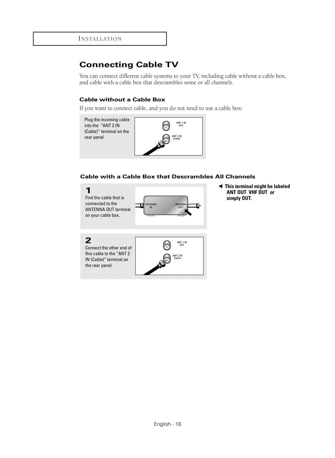 Samsung HC-R4245W Connecting Cable TV, Cable without a Cable Box, Cable with a Cable Box that Descrambles All Channels 