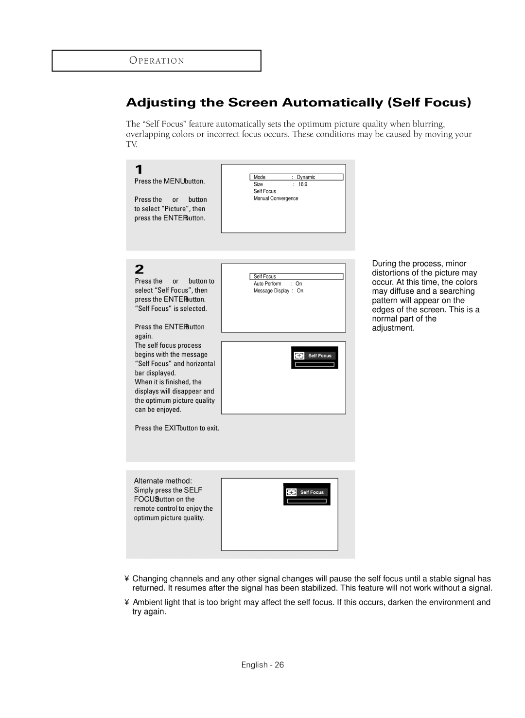 Samsung HC-R4245W manual Adjusting the Screen Automatically Self Focus, Press the Enter button again, Picture 