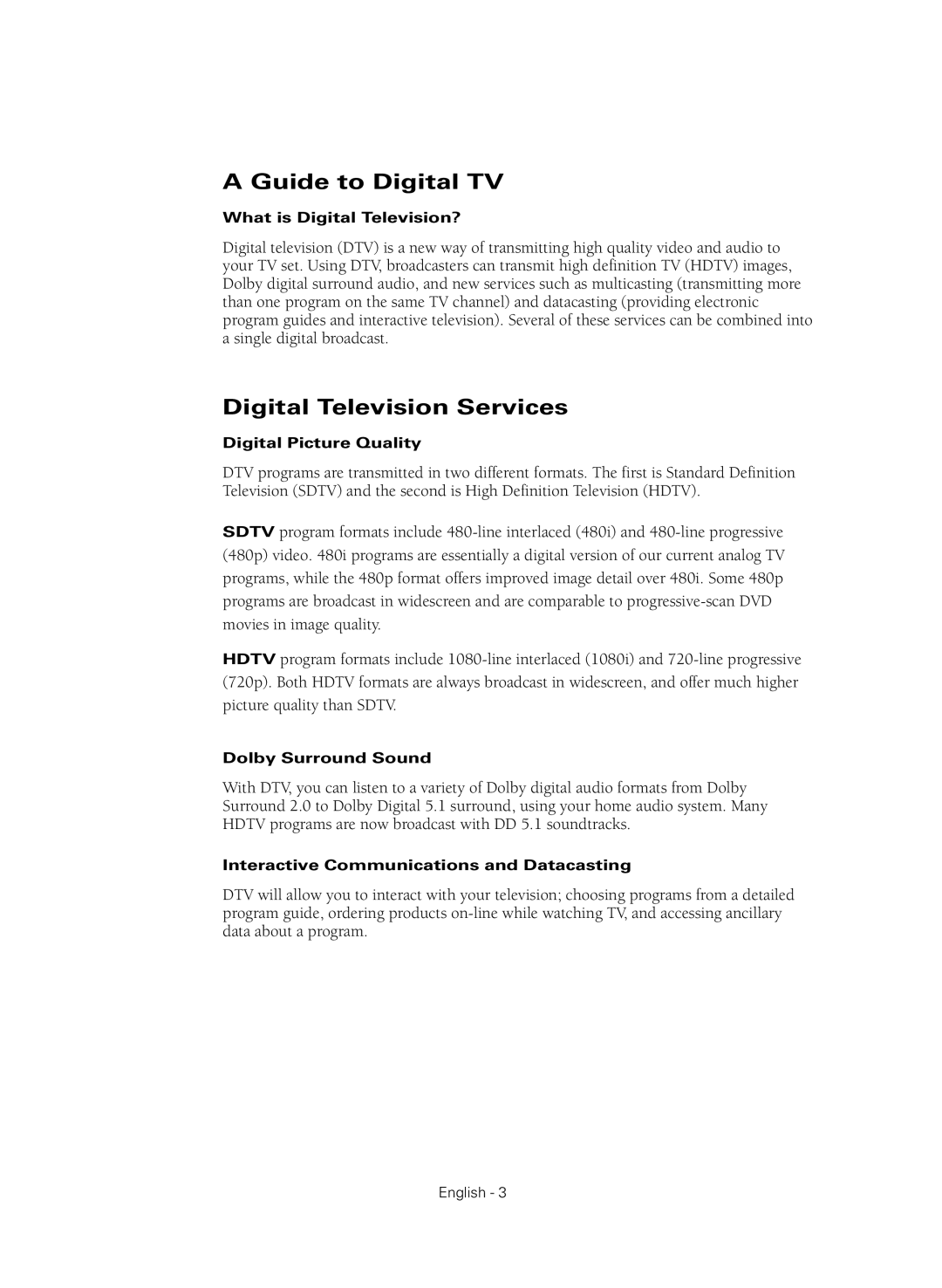 Samsung HC-R4245W manual Guide to Digital TV, Digital Television Services 