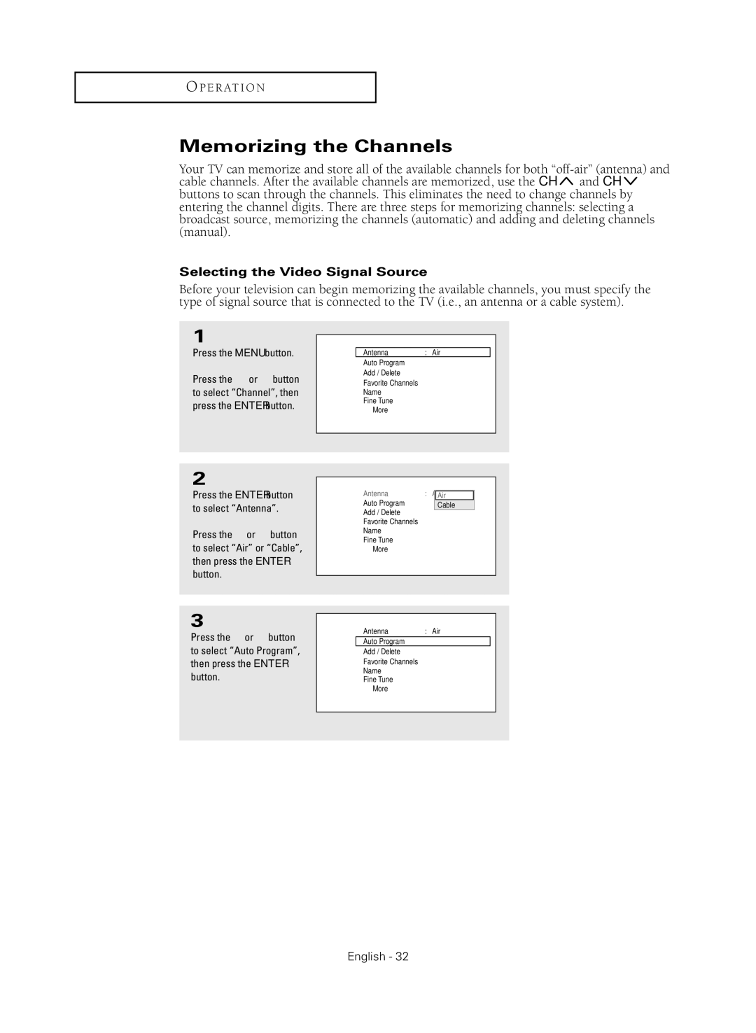 Samsung HC-R4245W manual Memorizing the Channels, Selecting the Video Signal Source 