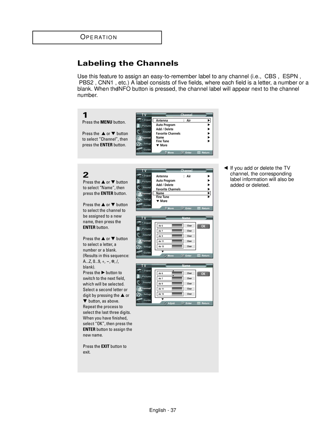 Samsung HC-R4245W manual Labeling the Channels 