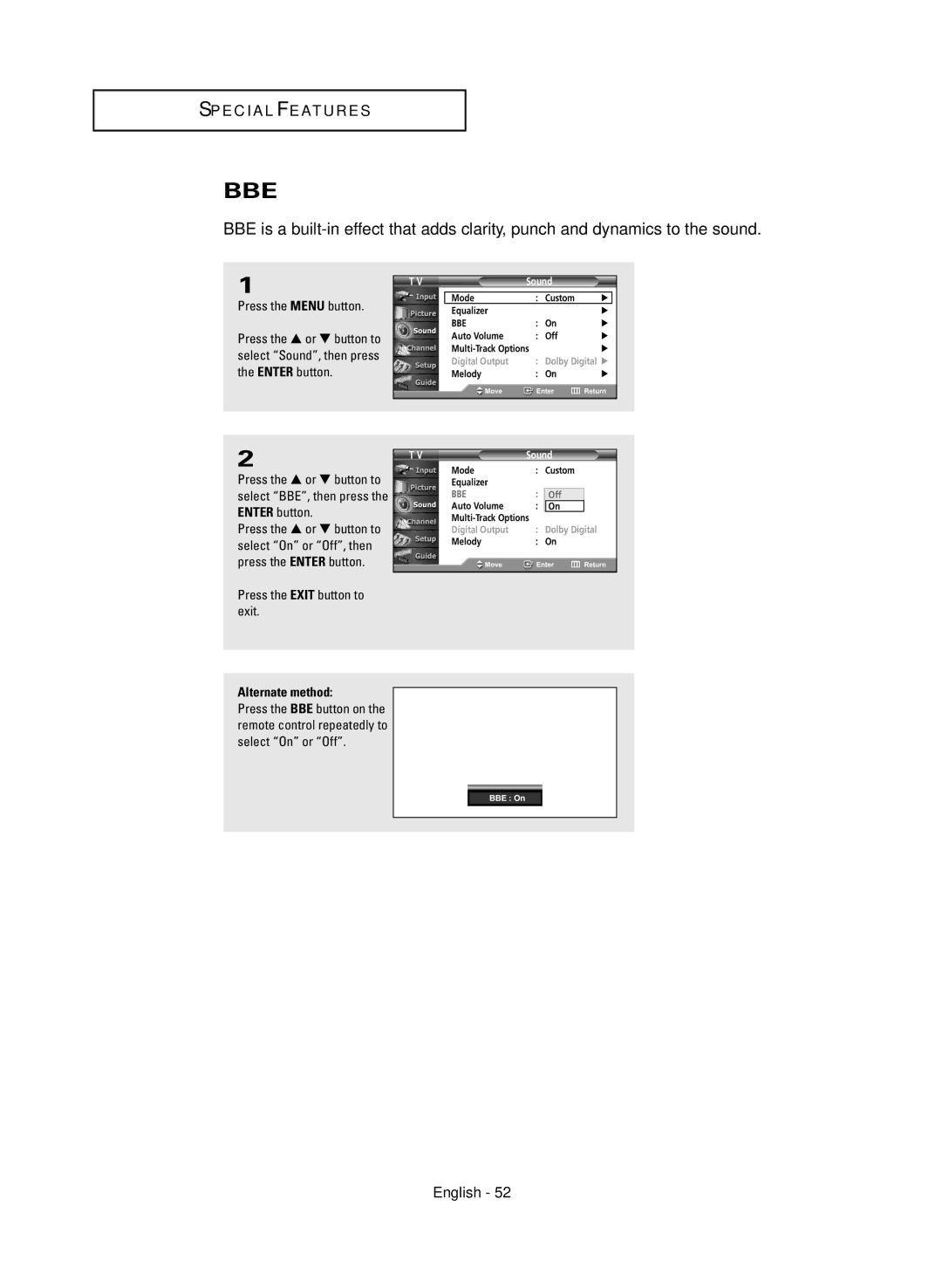 Samsung HC-R4245W manual Bbe 