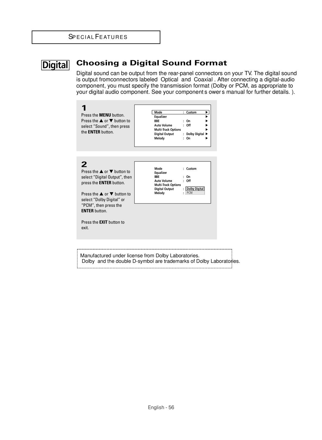 Samsung HC-R4245W manual Choosing a Digital Sound Format 