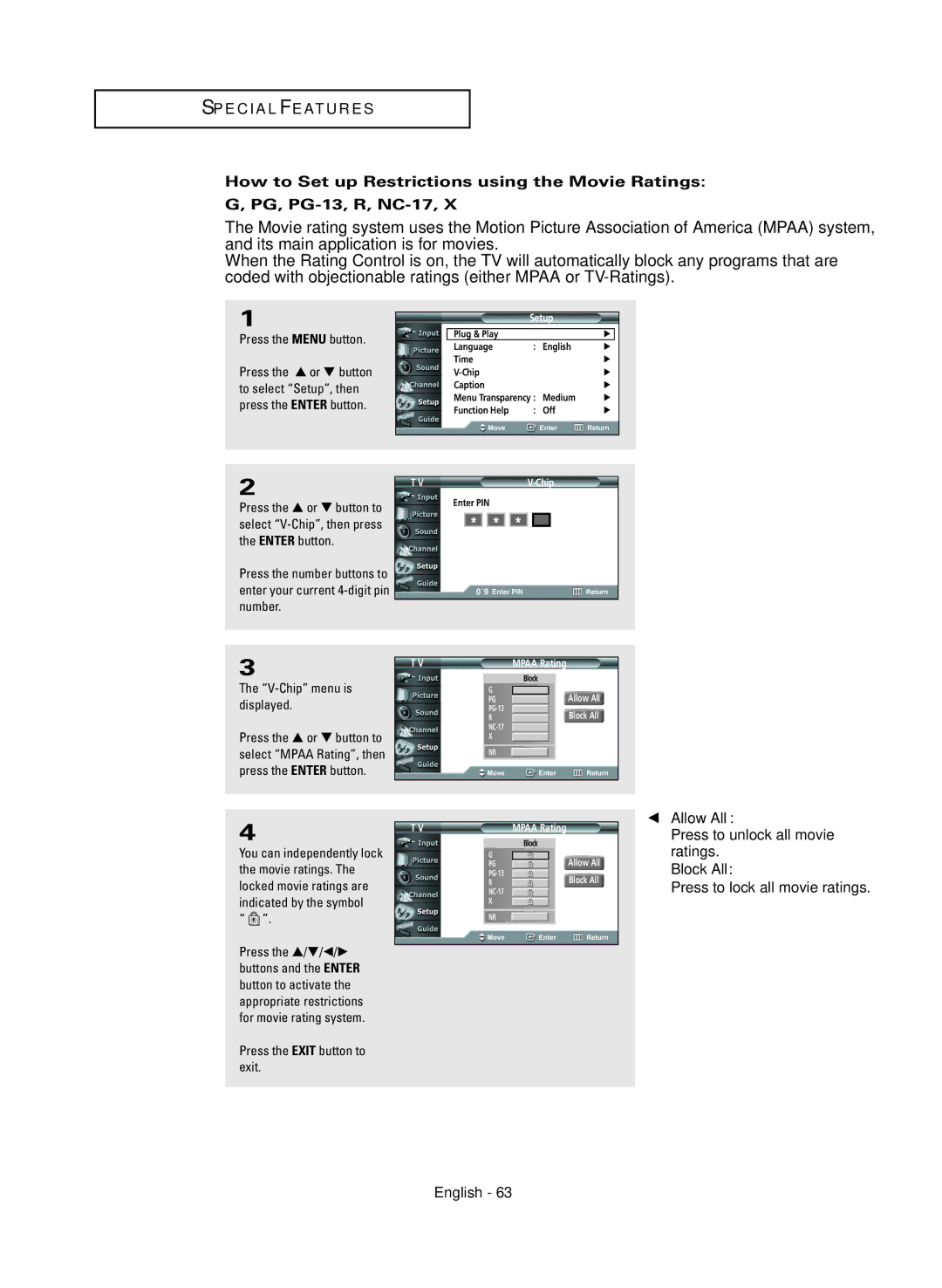 Samsung HC-R4245W manual Mpaa Rating 