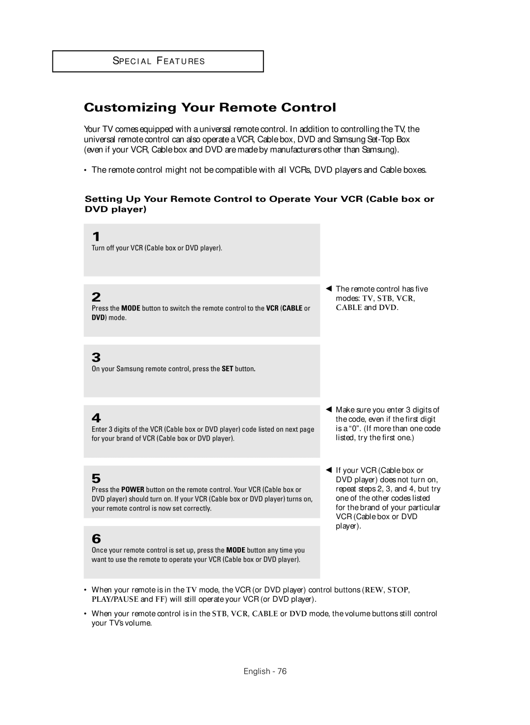 Samsung HC-R4245W manual Customizing Your Remote Control 