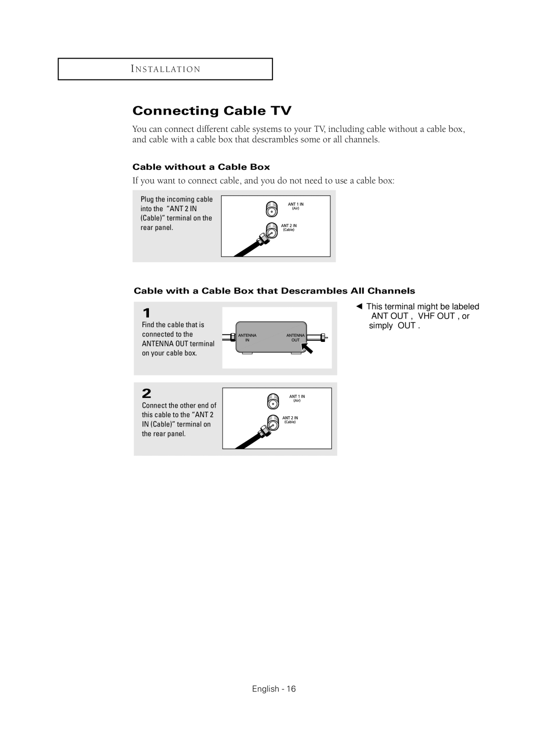 Samsung HC-R4355W Connecting Cable TV, Cable without a Cable Box, Cable with a Cable Box that Descrambles All Channels 