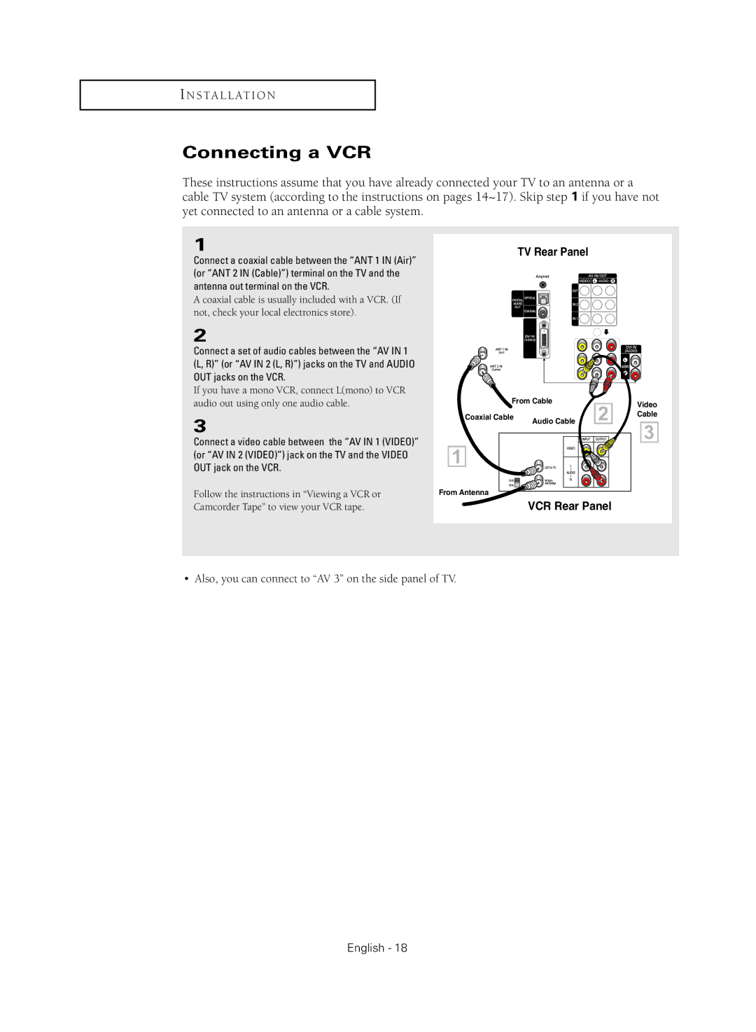 Samsung HC-R5245W, HC-R4355W, HC-R4755W, HC-R4745W manual Connecting a VCR 