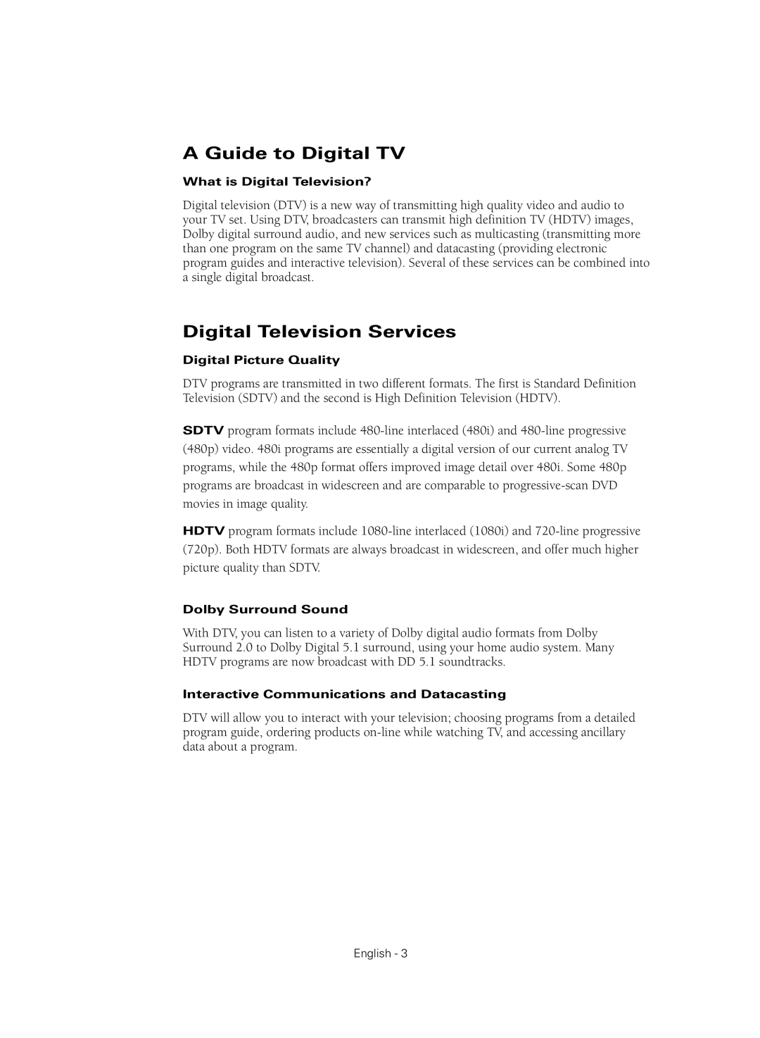 Samsung HC-R4745W, HC-R4355W, HC-R4755W, HC-R5245W manual Guide to Digital TV, Digital Television Services 