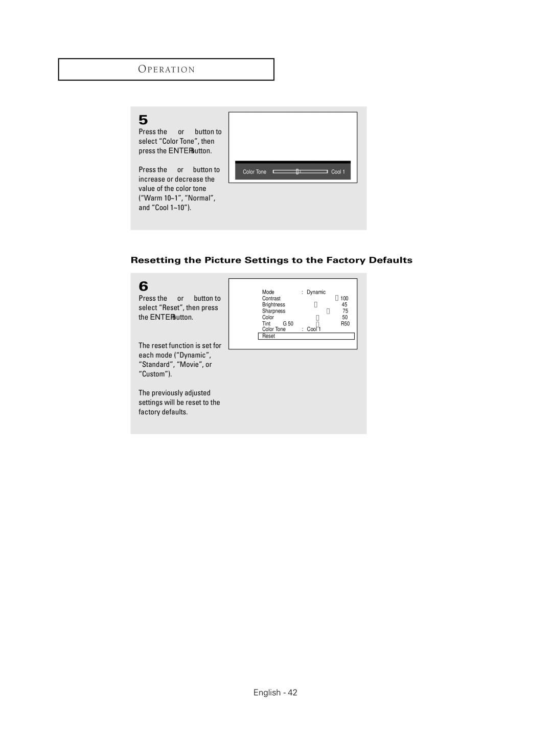 Samsung HC-R5245W, HC-R4355W, HC-R4755W, HC-R4745W manual Resetting the Picture Settings to the Factory Defaults 