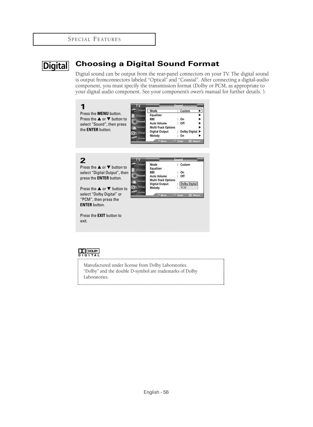 Samsung HC-R4355W, HC-R4755W, HC-R5245W, HC-R4745W manual Choosing a Digital Sound Format 