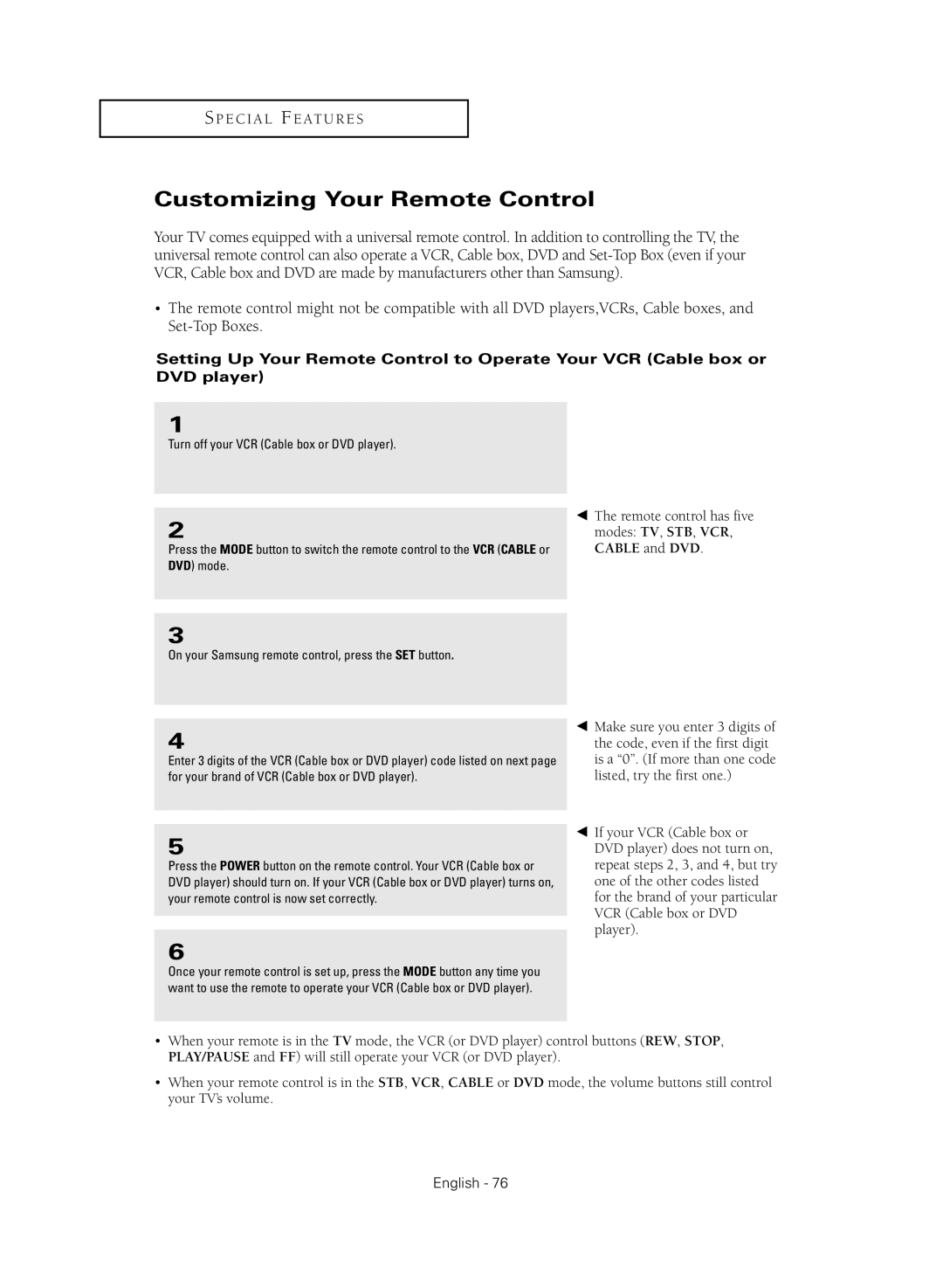 Samsung HC-R4355W, HC-R4755W, HC-R5245W, HC-R4745W manual Customizing Your Remote Control 