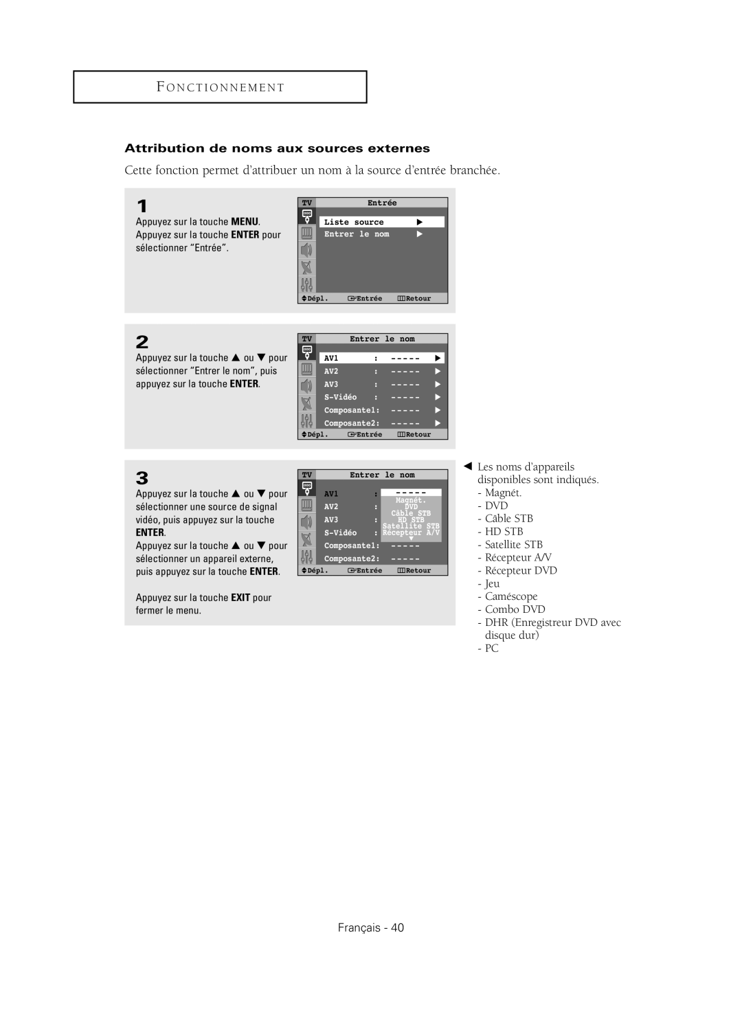 Samsung HC-R4751W, HC P4741W, HC P4241W, HC-R4351W, HC P5241W manual Attribution de noms aux sources externes, Hd Stb 