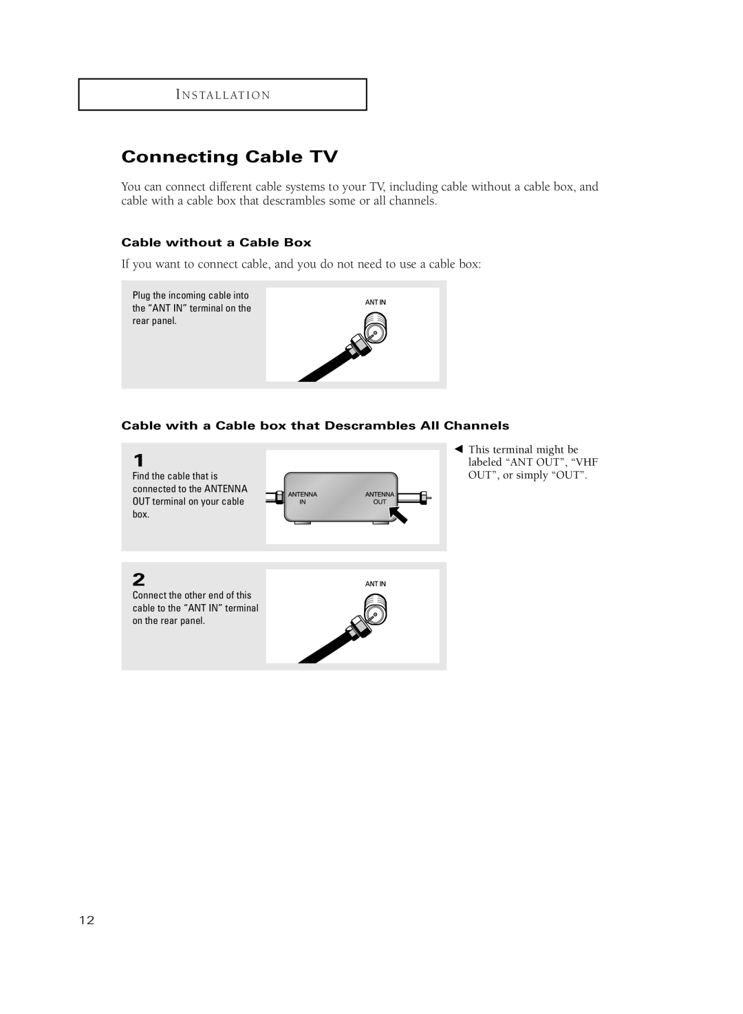 Samsung HC-R5251W Connecting Cable TV, Cable without a Cable Box, Cable with a Cable box that Descrambles All Channels 